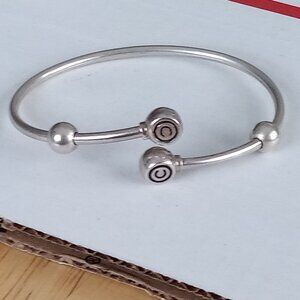 CHAMILIA Sterling Silver 925 Flex Open Bangle Bracelet W/ 2 Stopper Charms